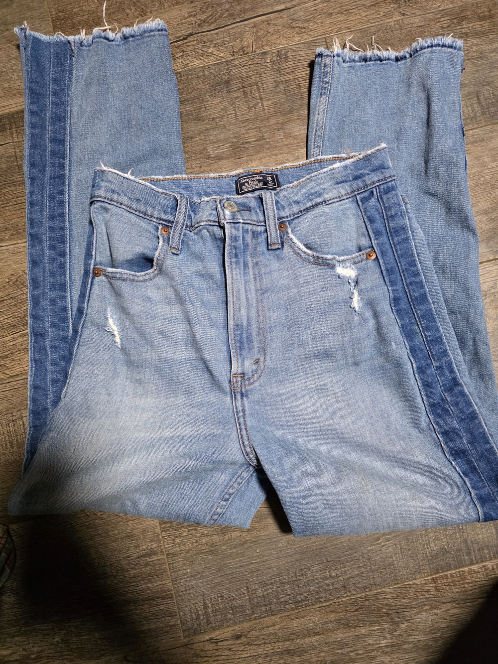Abercrombie & Fitch Light Blue Straight-Leg Jeans with Darker Side Panels